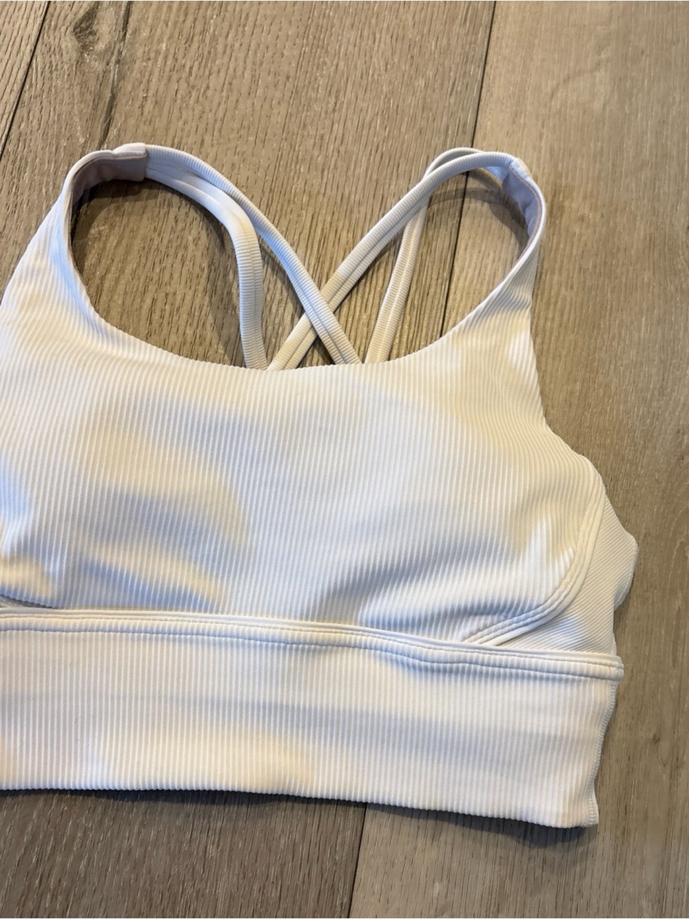 Lululemon Sports Bra White Energy Long Line Rib Yoga Crop Athletic Top Sz 6 Pads